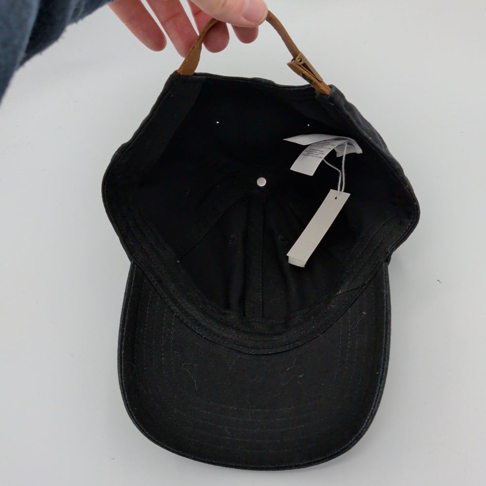 Madewell Broken In Black Organic Cotton Baseball Cap Hat Leather Strap MD497 New - Picture 5 of 9